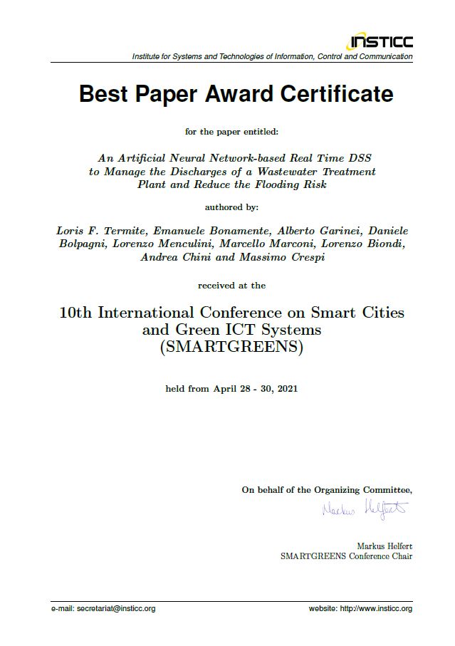 Certificato best paper